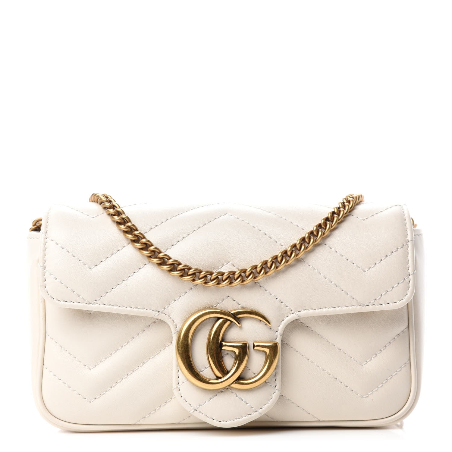 Gucci Calfskin Matelasse Super Mini GG Marmont Shoulder Bag White 1 of 11