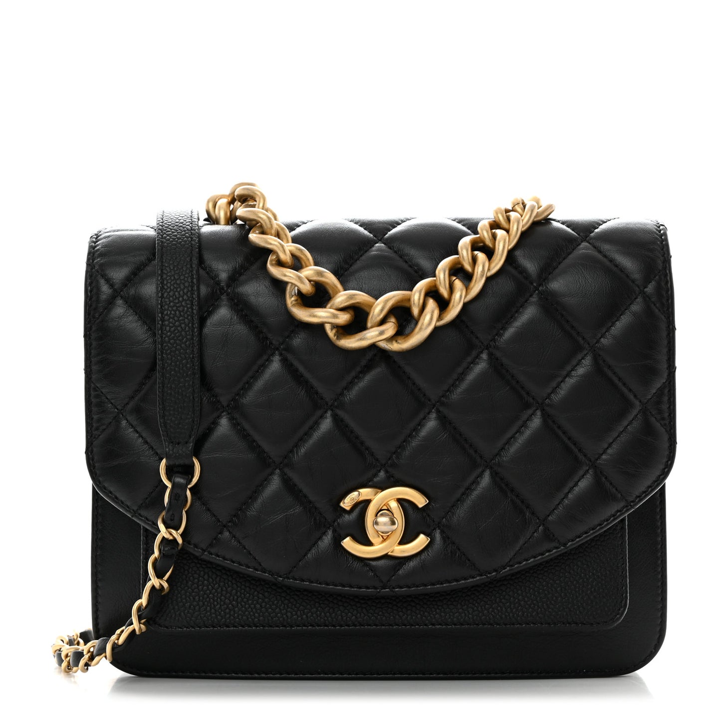 Calfskin Caviar Quilted Chain Handle Flap Black