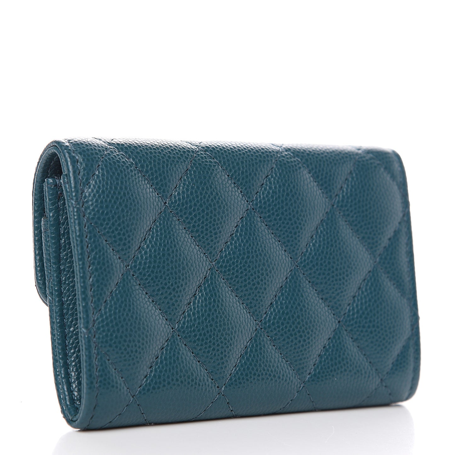 Caviar Quilted Flap Card Holder Dark Turquoise