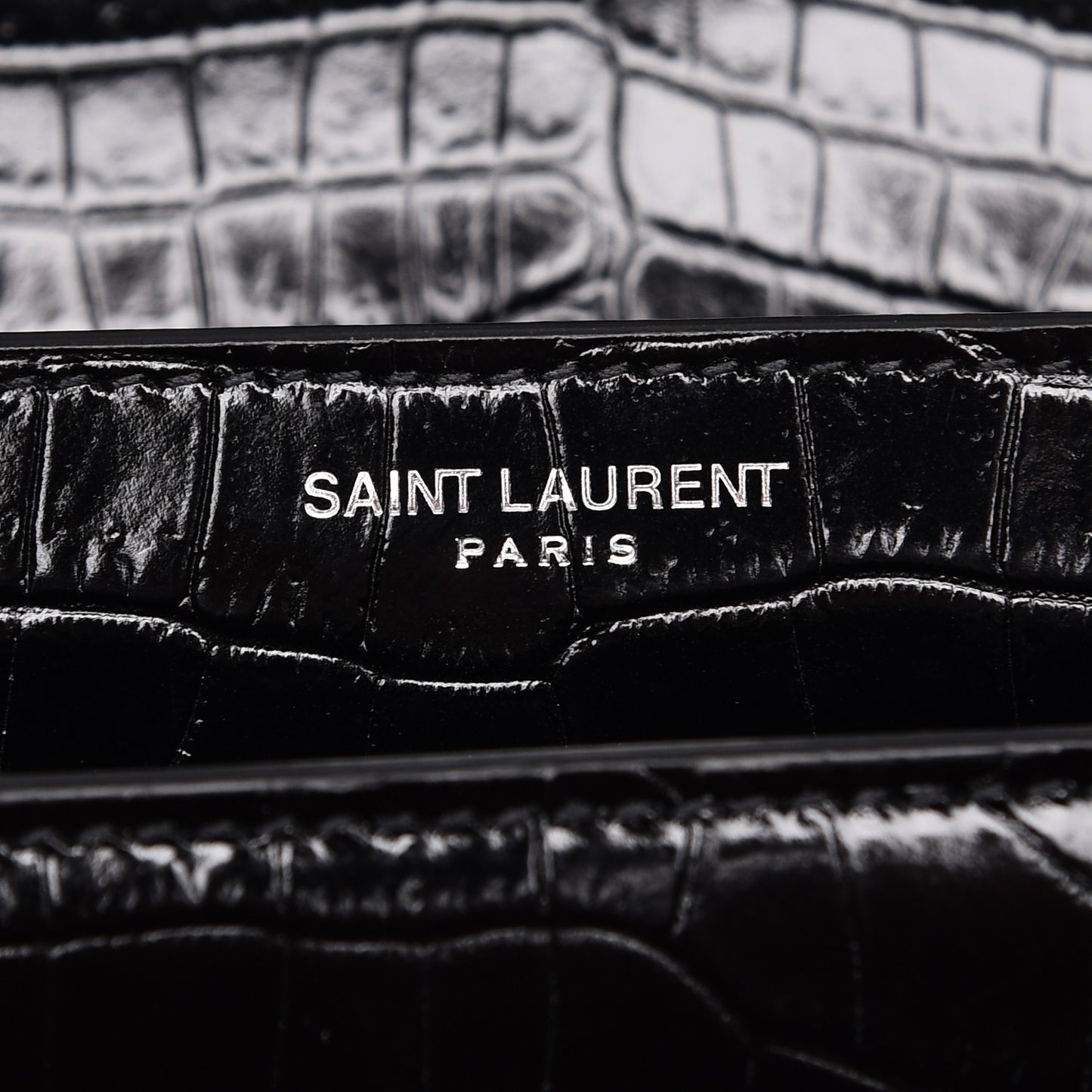 Calfskin Crocodile Embossed Medium Monogram Sunset Black