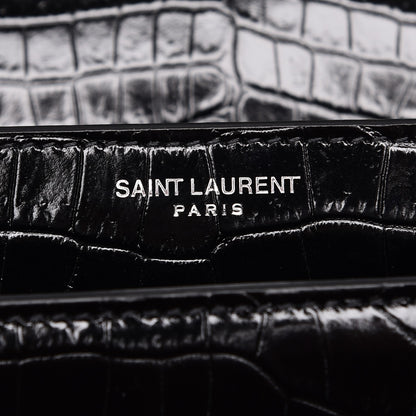 Saint Laurent Calfskin Crocodile Embossed Medium Monogram Sunset Black 7 of 9