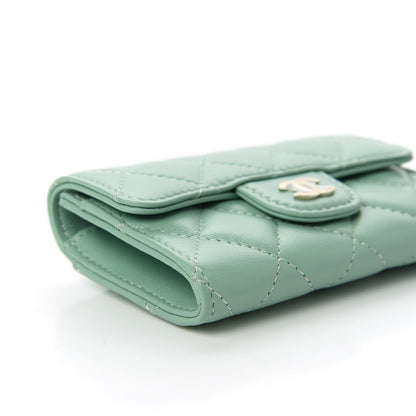 Chanel Lambskin Quilted Flap Card Holder Wallet Green 6 of 12