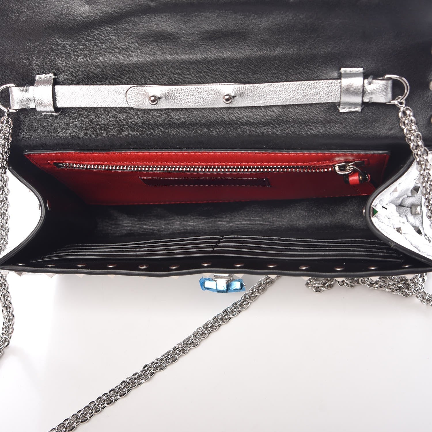 Valentino Garavani Metallic Nappa Rockstud Spike Wallet on Chain Silver 5 of 6