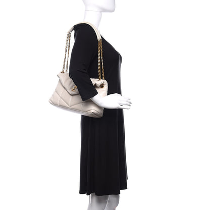 Saint Laurent Lambskin Quilted Small Loulou Puffer Monogram Chain Satchel Blanc Vintage 3 of 12