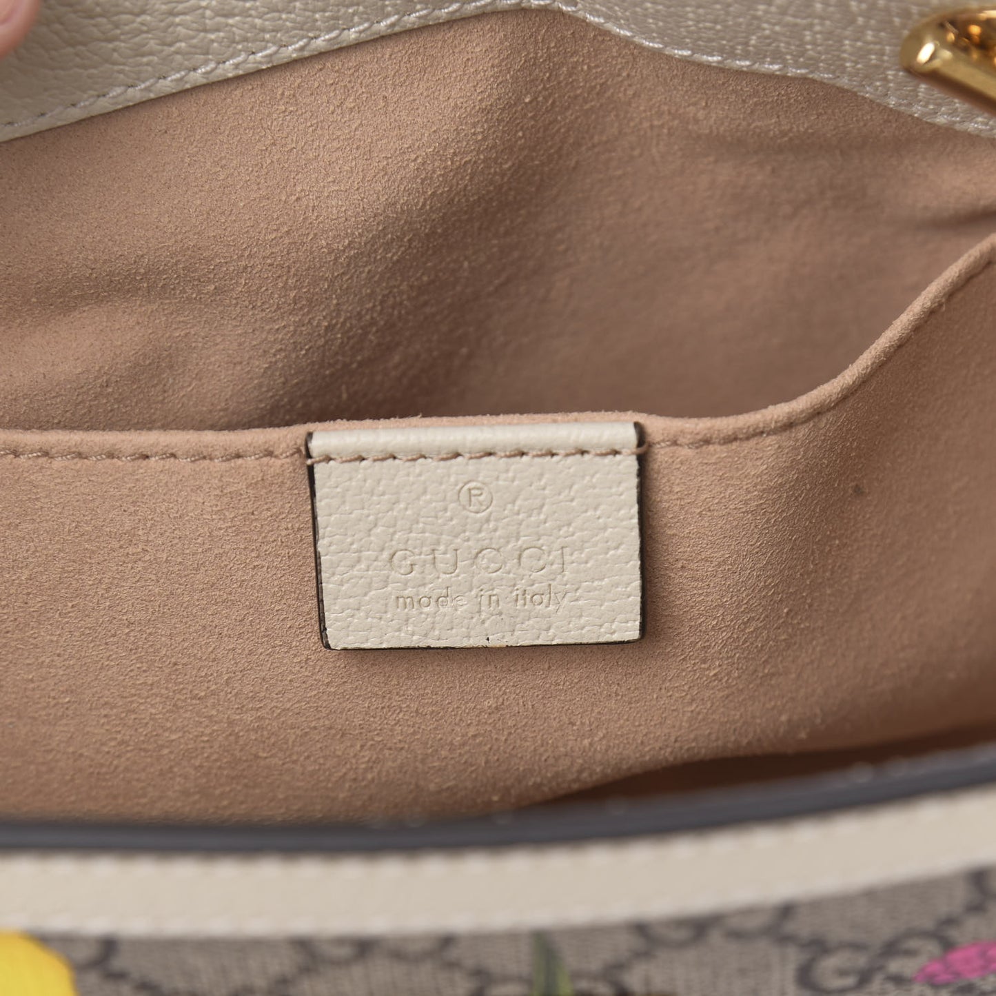 GG Supreme Monogram Flora Textured Calfskin Small Padlock Tote Beige Ebony Multicolor Mystic White