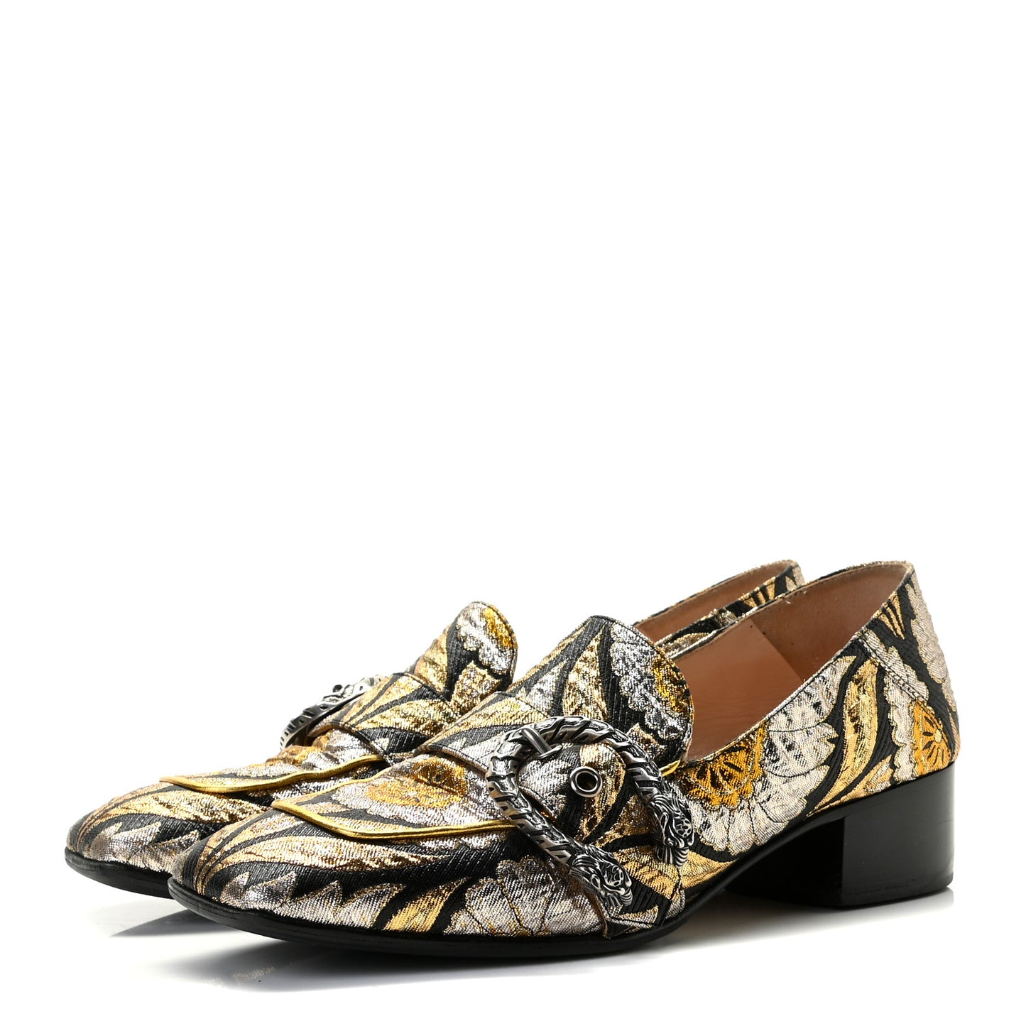 Brocade Floral Jacquard Dionysus Loafers 38.5 Black