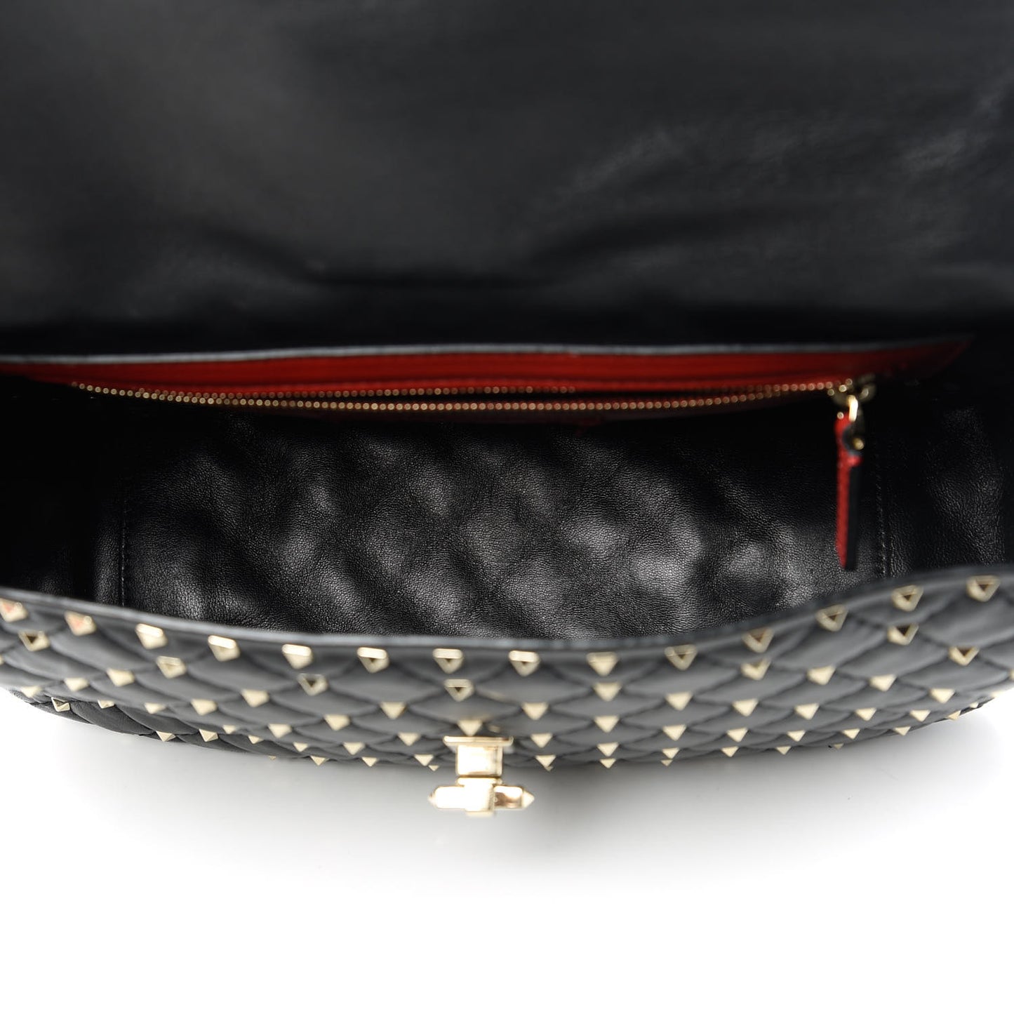 Lambskin Large Rockstud Spike Shoulder Bag Black