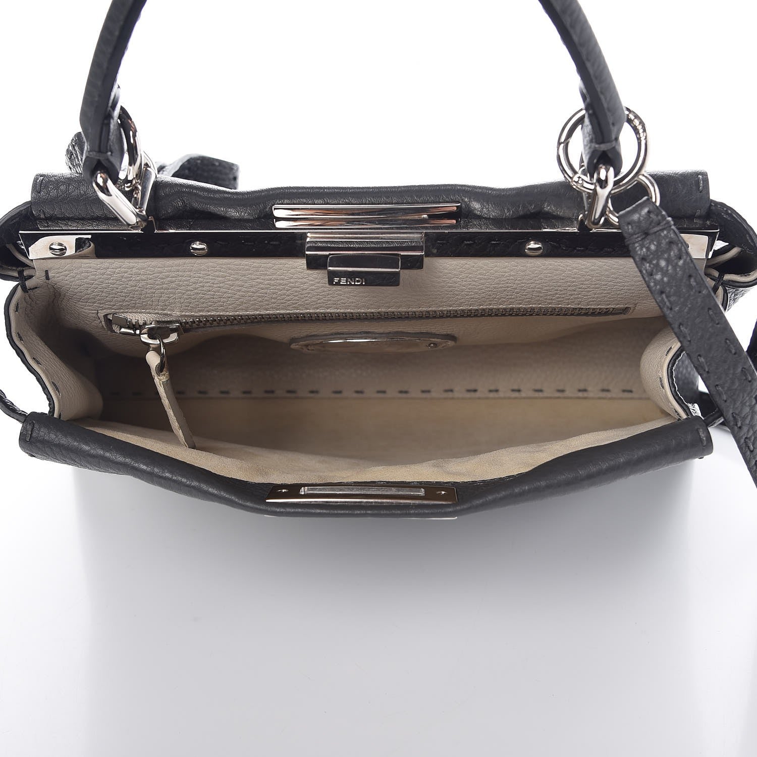Fendi Cuoio Romano Selleria Bi-Color Medium Peekaboo Iconic Satchel Asfalto Latte 6 of 9