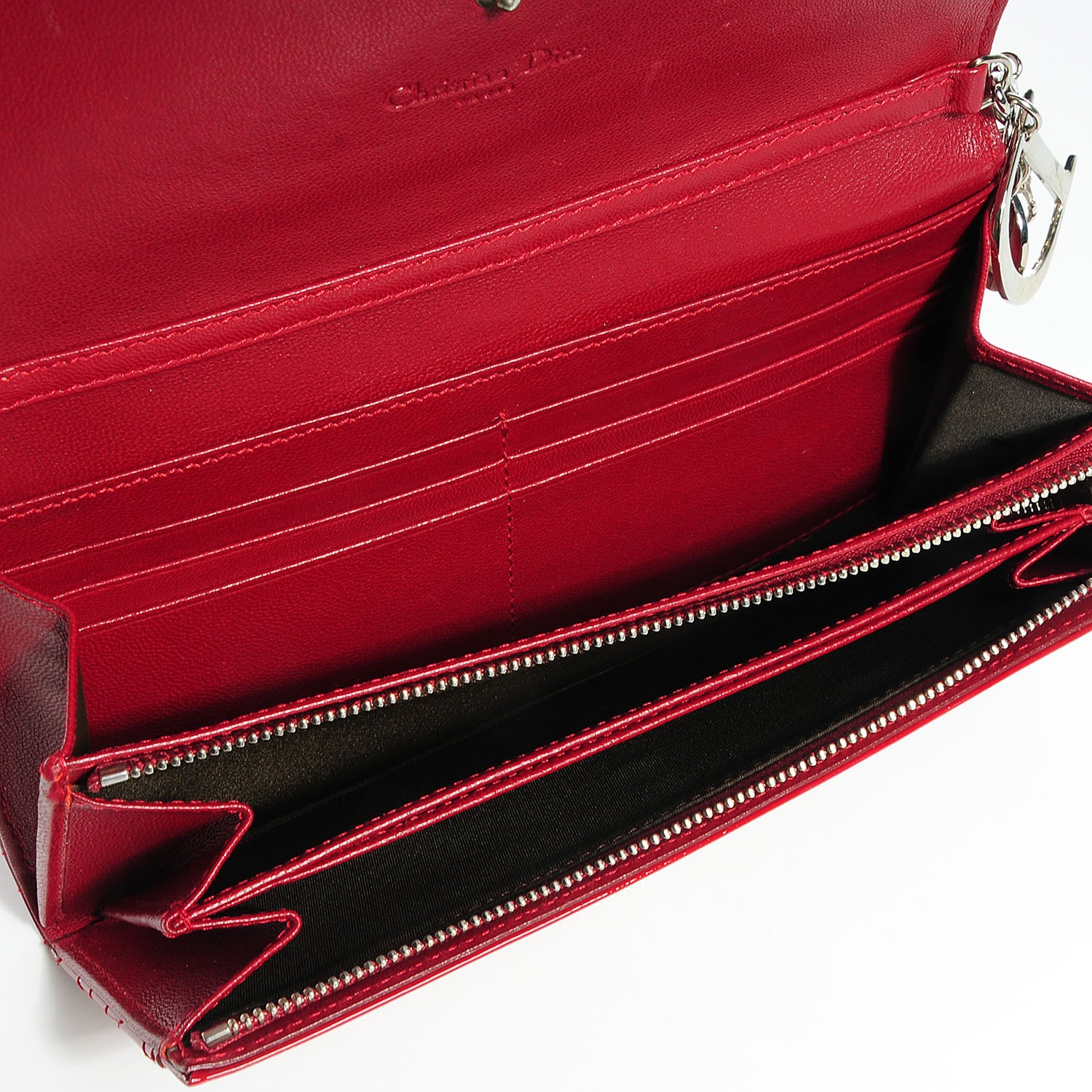 Christian Dior Patent Cannage Rendez-vous Chain Wallet Red 5 of 8