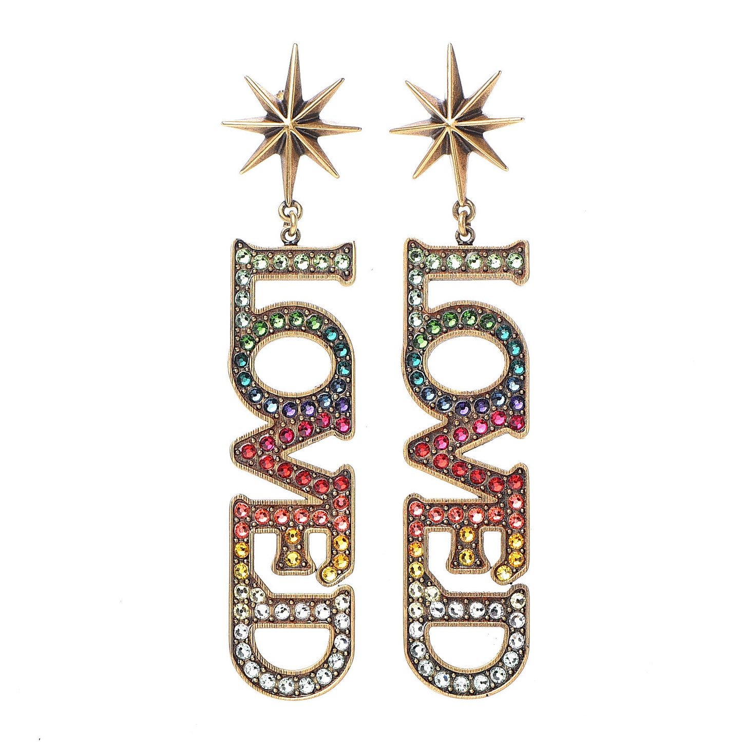 Gold Crystal Loved Single Earrings Multi