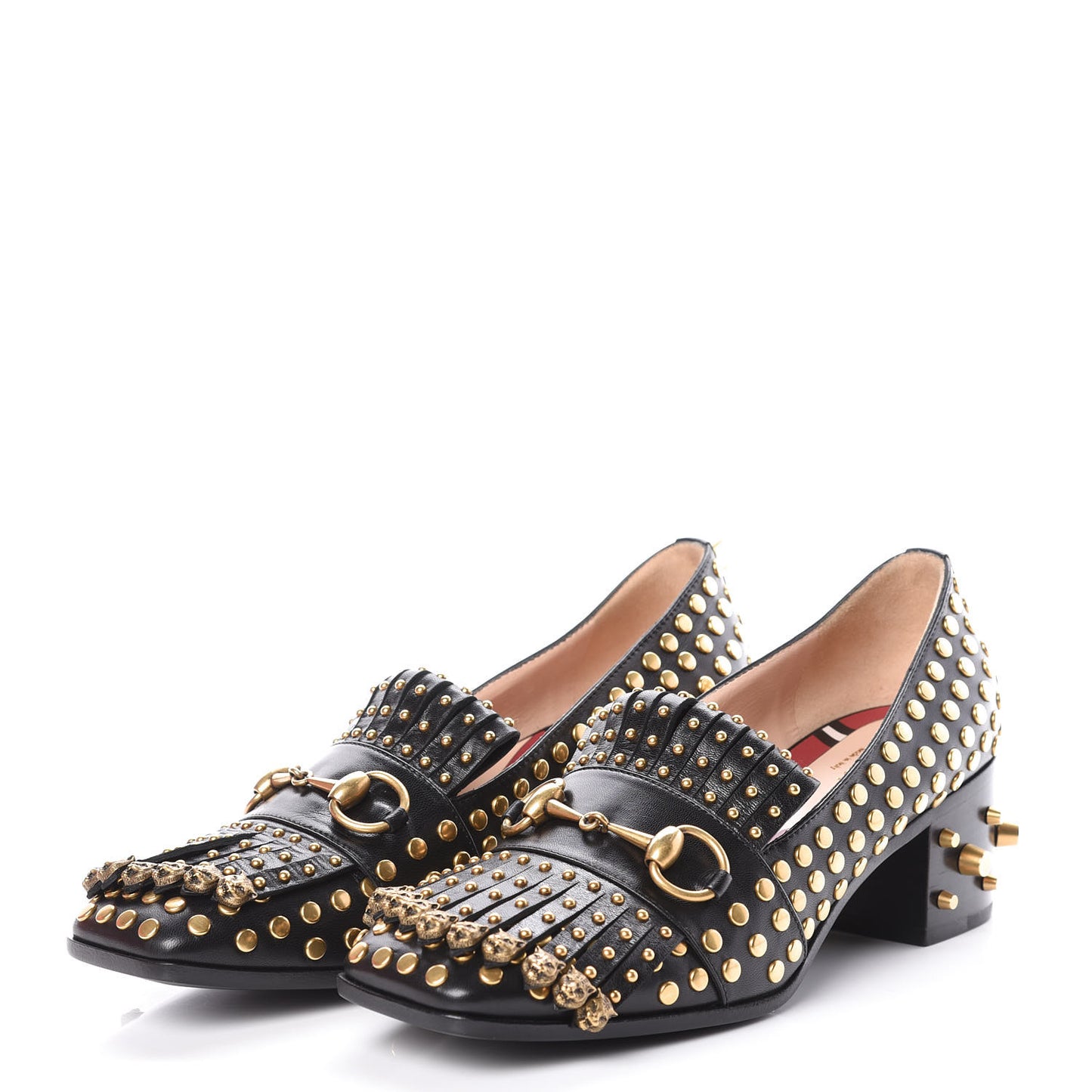 Malaga Kid Studded Polly Fringe 55mm Loafer Pumps 37.5 Black