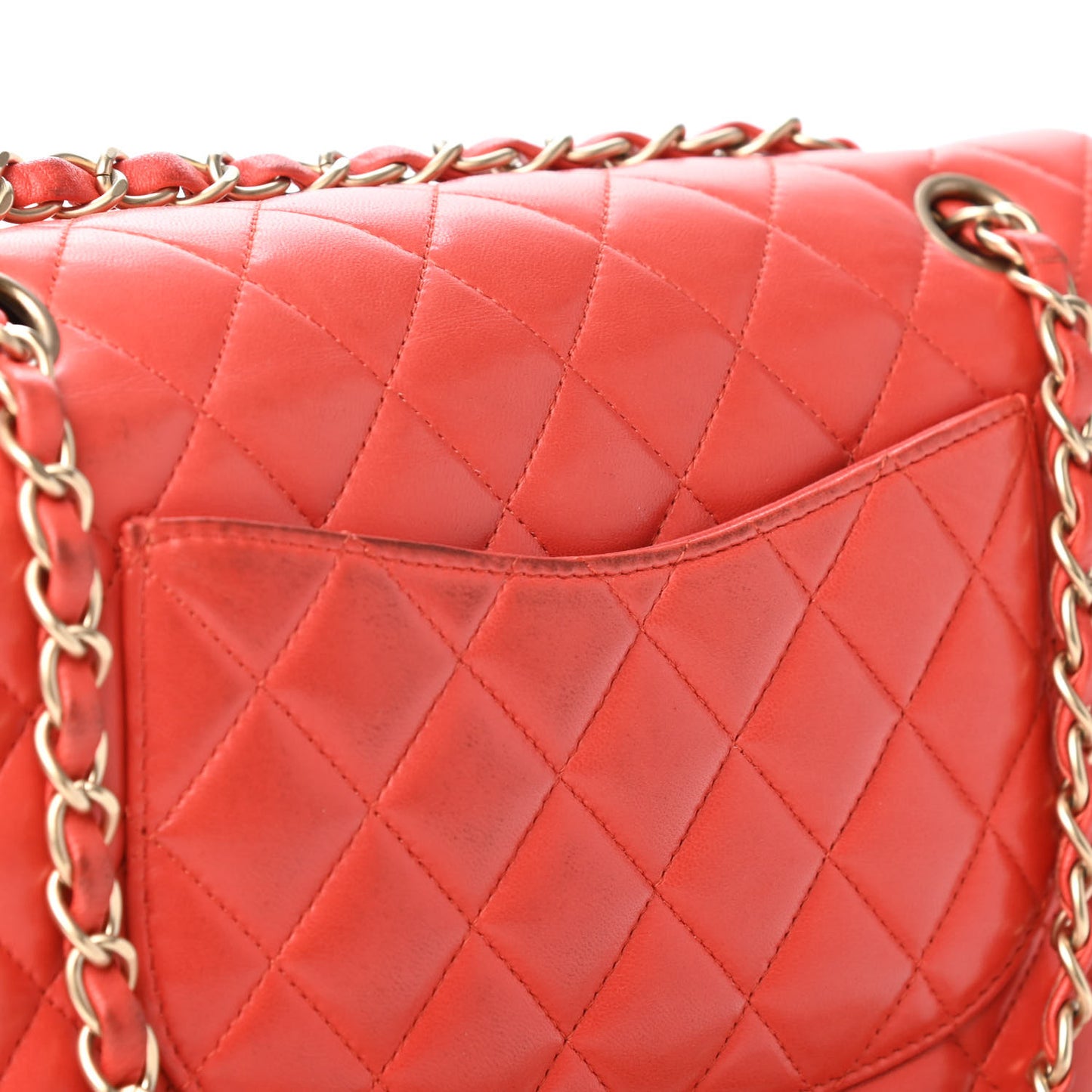 Lambskin Quilted Medium Double Flap Red