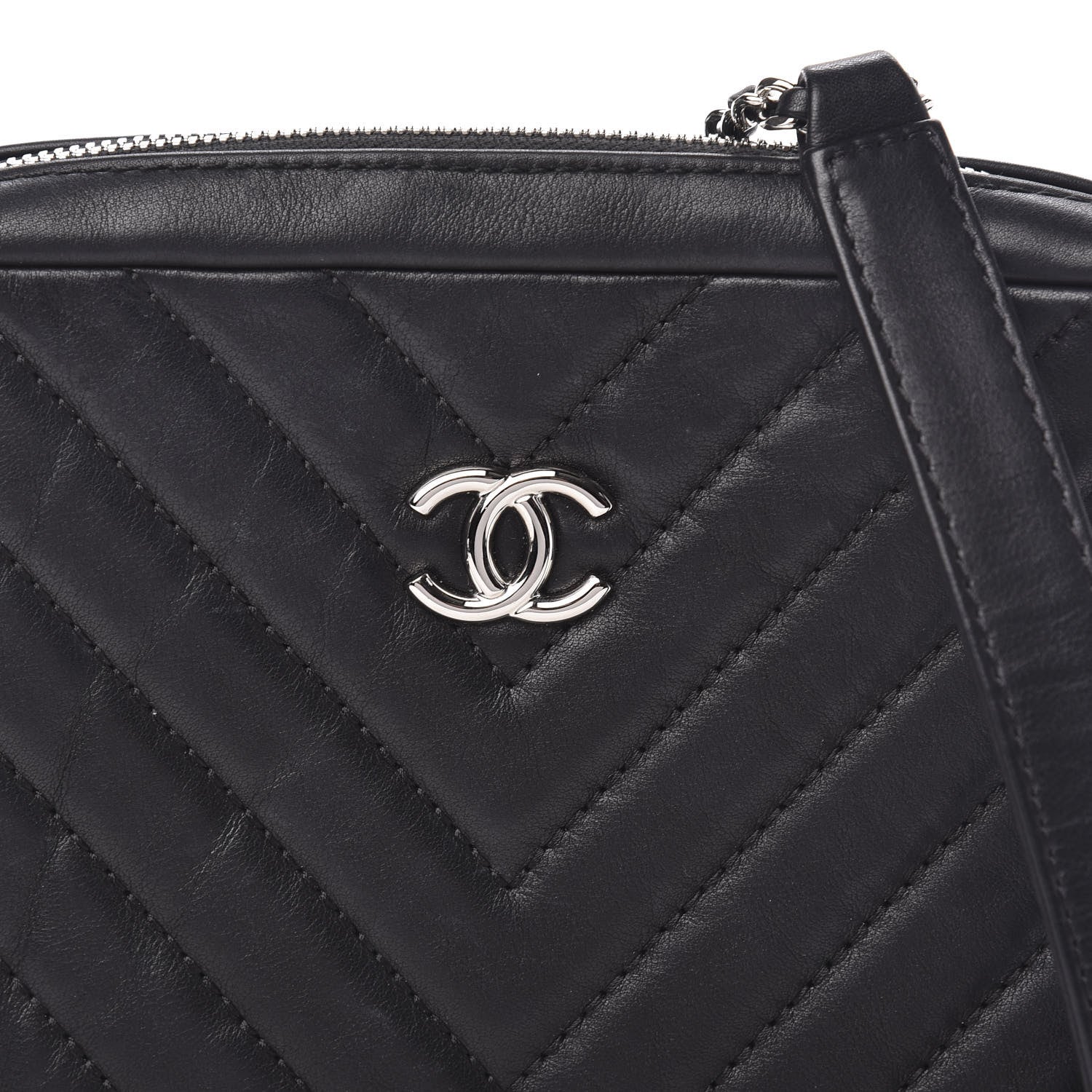 Chanel Lambskin Chevron Quilted Small Promenade Camera Black 10 of 11