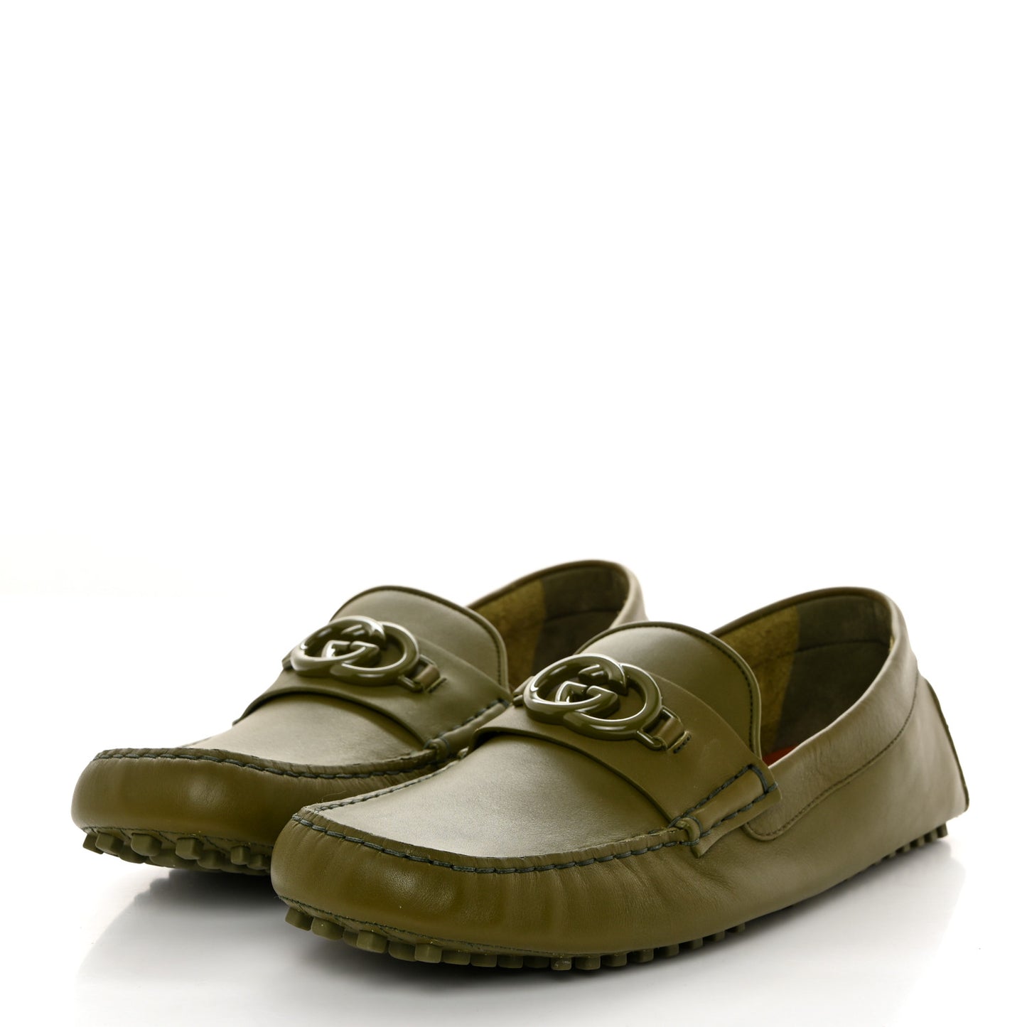 Soft Clove Calfskin Monochrome Mens Interlocking G Driver Loafers 11 Juniper Green
