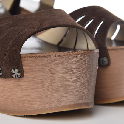 Chanel Suede Calfskin Platform Wood Clogs 41 Dark Brown 11 of 12