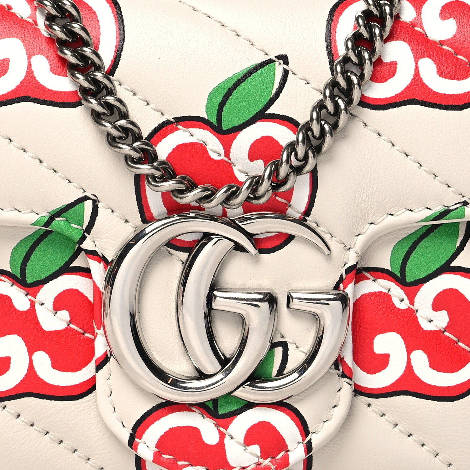 Gucci Calfskin Matelasse Diagonal GG Apple Super Mini GG Marmont Shoulder Bag Ivory 8 of 12