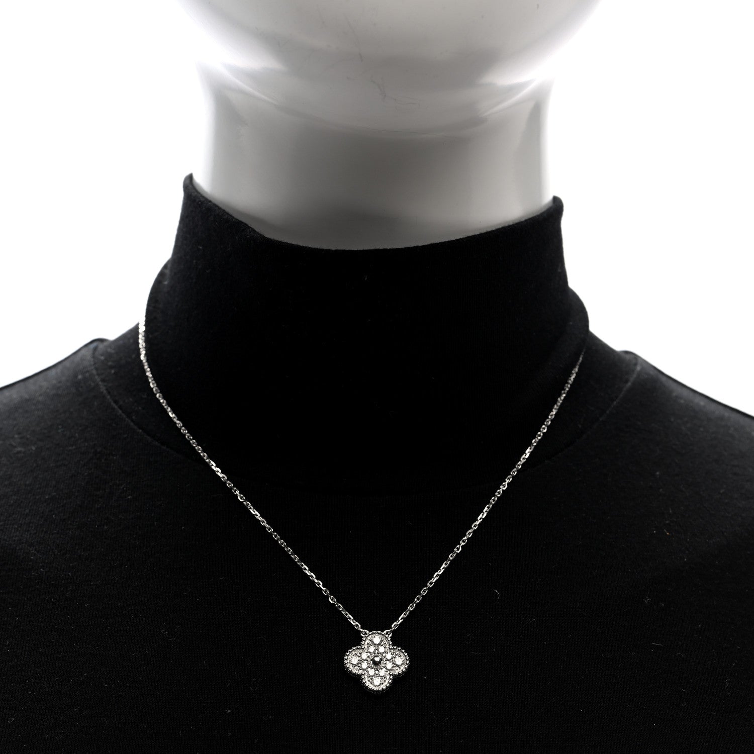 Van Cleef & Arpels 18K White Gold Diamond Vintage Alhambra Pendant Necklace 2 of 5