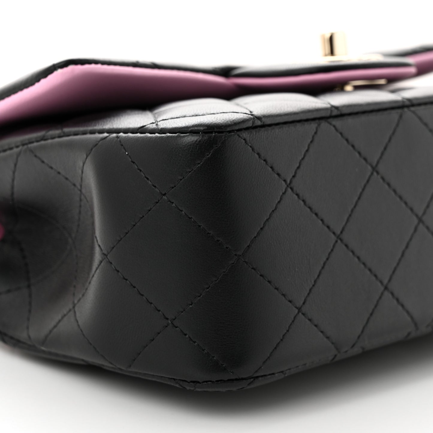 Lambskin Quilted Bi-Color Mini Top Handle Rectangular Flap Black Lilac