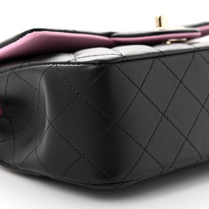 Chanel Lambskin Quilted Bi-Color Mini Top Handle Rectangular Flap Black Lilac 9 of 11