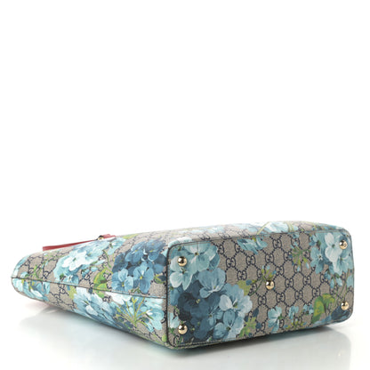 Gucci GG Supreme Monogram Blooms Medium Zippered Bucket Tote Beige Blue Navy Hibiscus Red 4 of 9