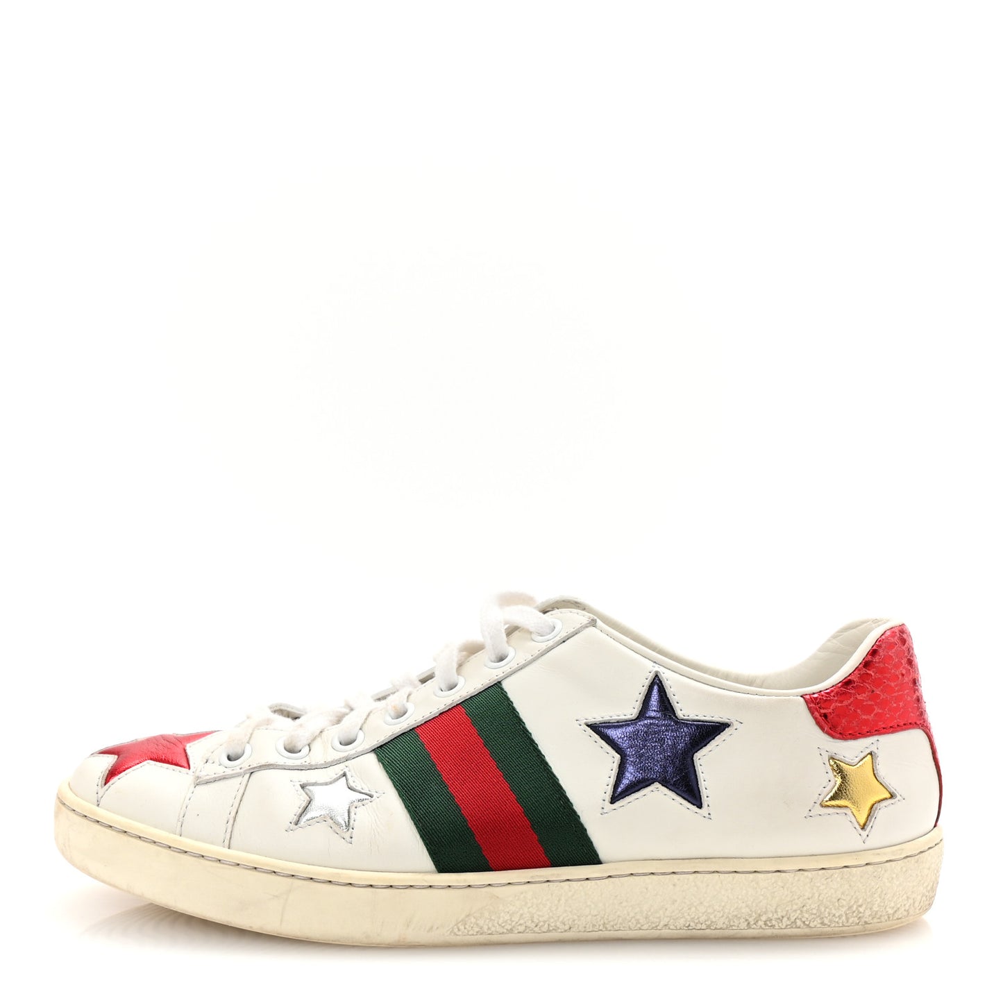 Calfskin Ayers Web Star Embroidered Womens Ace Sneakers 35.5 White Multi