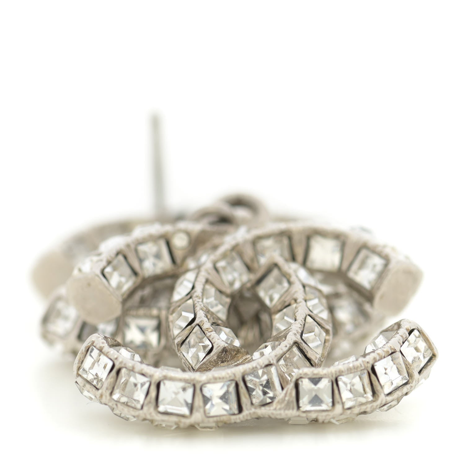 Chanel Baguette Crystal CC Drop Earrings Silver 4 of 4