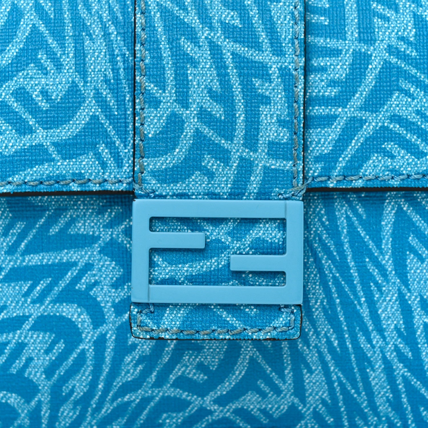 Fendi X SARAH COLEMAN Glazed Fabric Enamel Small FF Vertigo Baguette Belt Pouch Cyber Blue 8 of 10