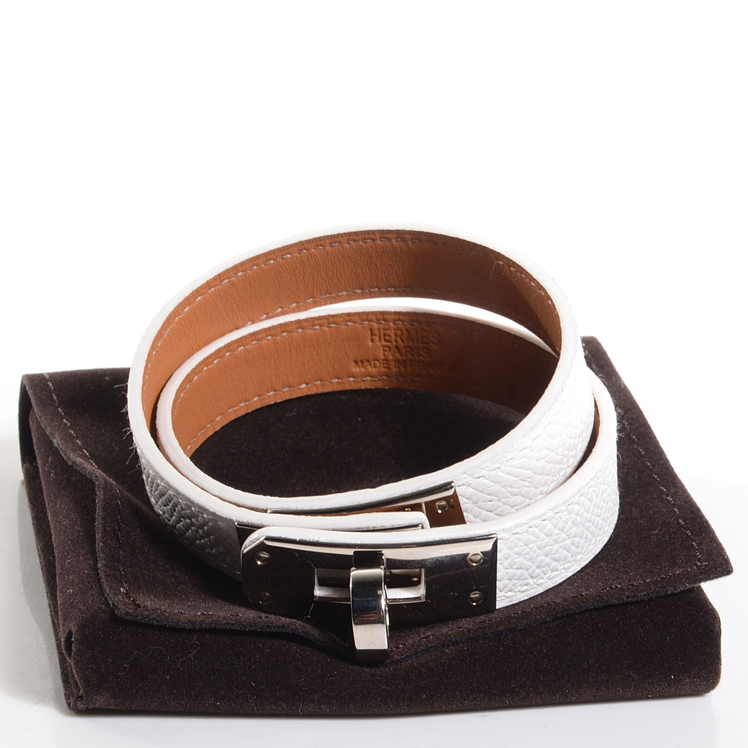 Hermes Epsom Kelly Double Tour Bracelet Medium White 8 of 8