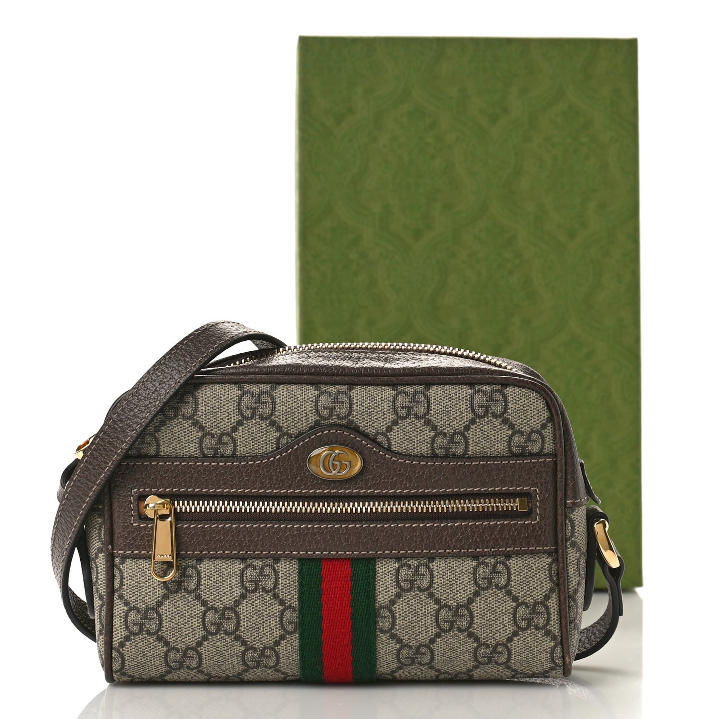 GG Supreme Monogram Web Mini Ophidia Shoulder Bag Brown