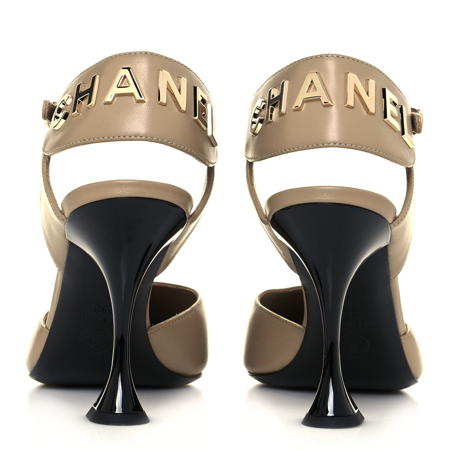 Chanel Lambskin Velvet Cap Toe Logo Pumps 38 Beige Black 5 of 9