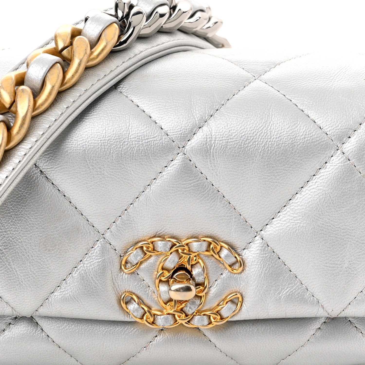 Chanel Metallic Goatskin Quilted Chanel 19 Waist Bag Silver 8 of 10