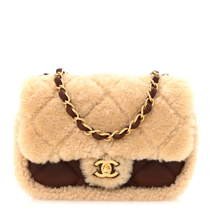Chanel Shearling Lambskin Quilted Mini Furry Coco Flap Beige Dark Brown 1 of 21