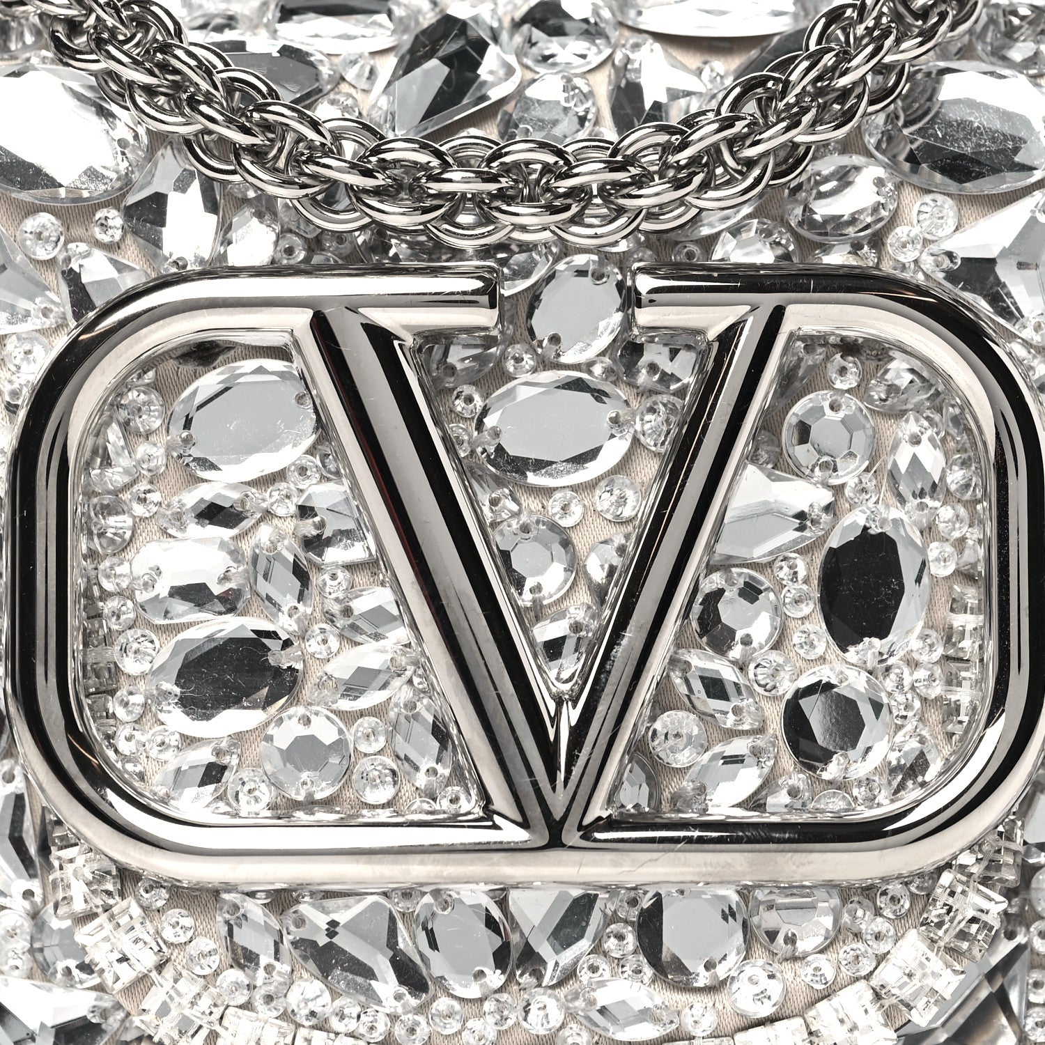 Valentino Garavani Crystal Nappa Enamel Vlogo Small Loco Shoulder Bag Silver 7 of 10