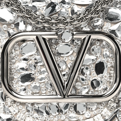 Valentino Garavani Crystal Nappa Enamel Vlogo Small Loco Shoulder Bag Silver 7 of 10