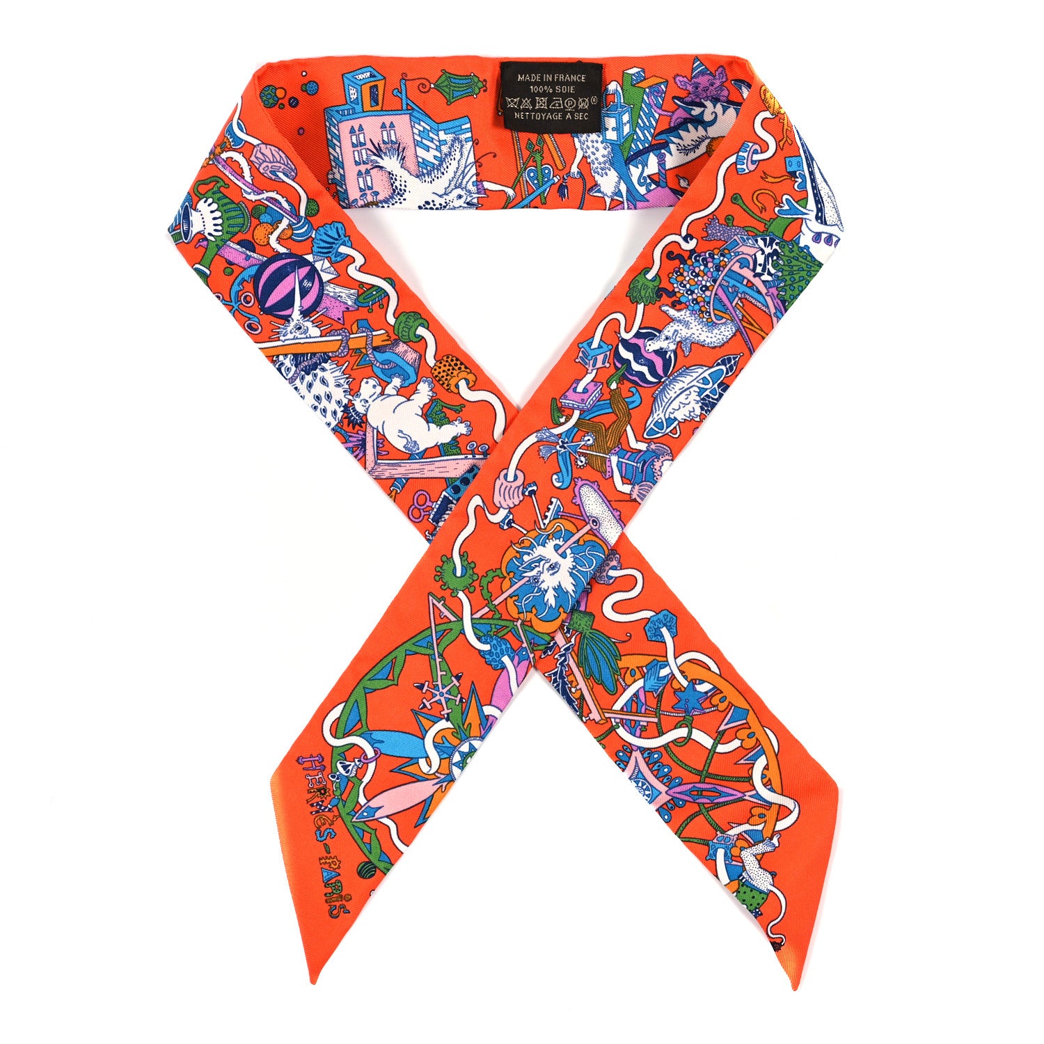 Hermes Silk La Folle Parade Twilly Orange Bleu White 1 of 3