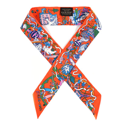 Hermes Silk La Folle Parade Twilly Orange Bleu White 1 of 3