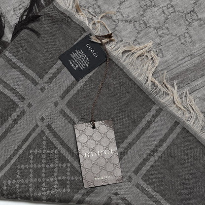 Gucci Wool Silk GG Monogram Diamante Plaid Surviee Shawl Beige Dark Brown 3 of 3