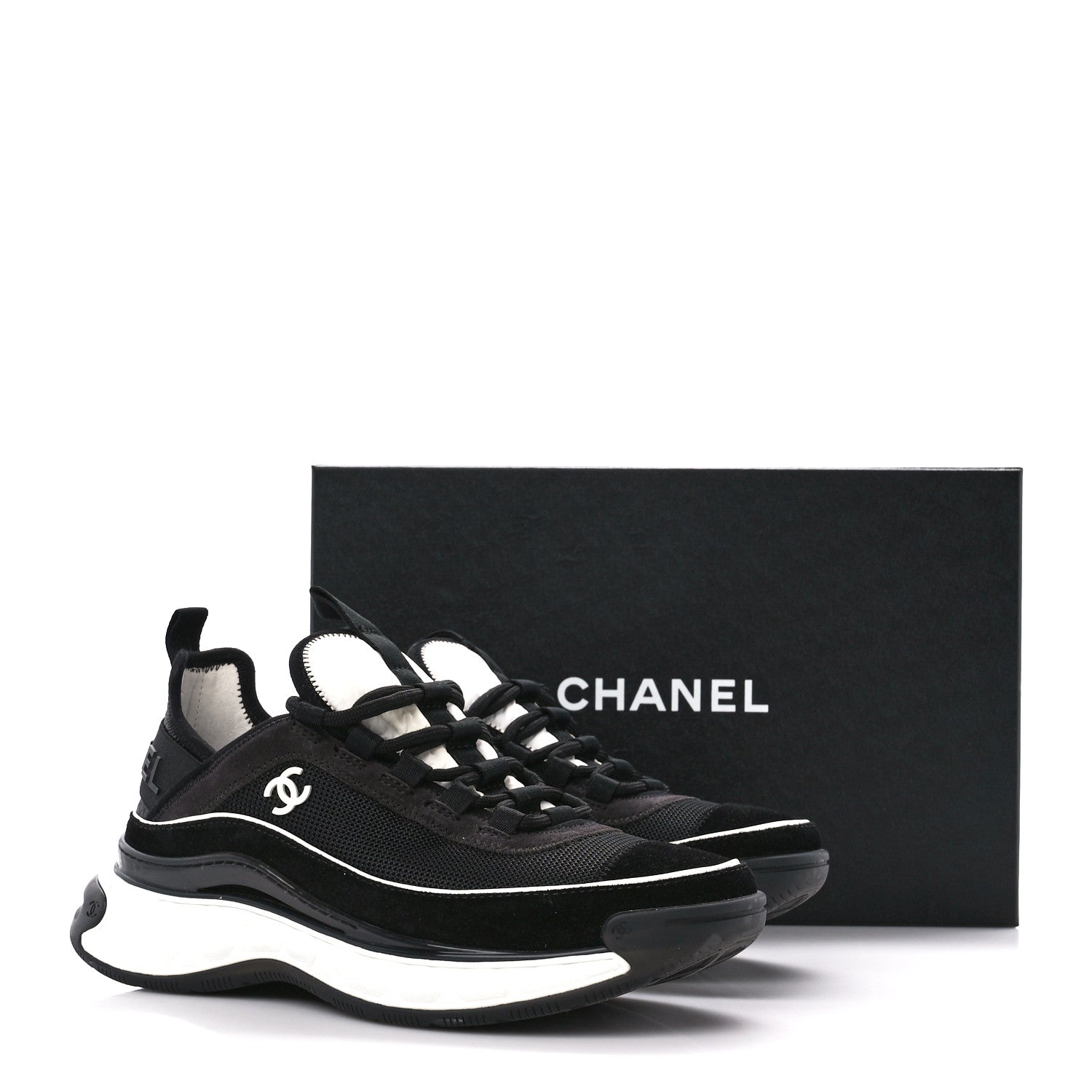Chanel Fabric Suede CC Sneakers 38 Black Dark Grey 10 of 10
