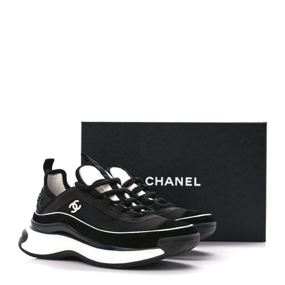 Chanel Fabric Suede CC Sneakers 38 Black Dark Grey 10 of 10
