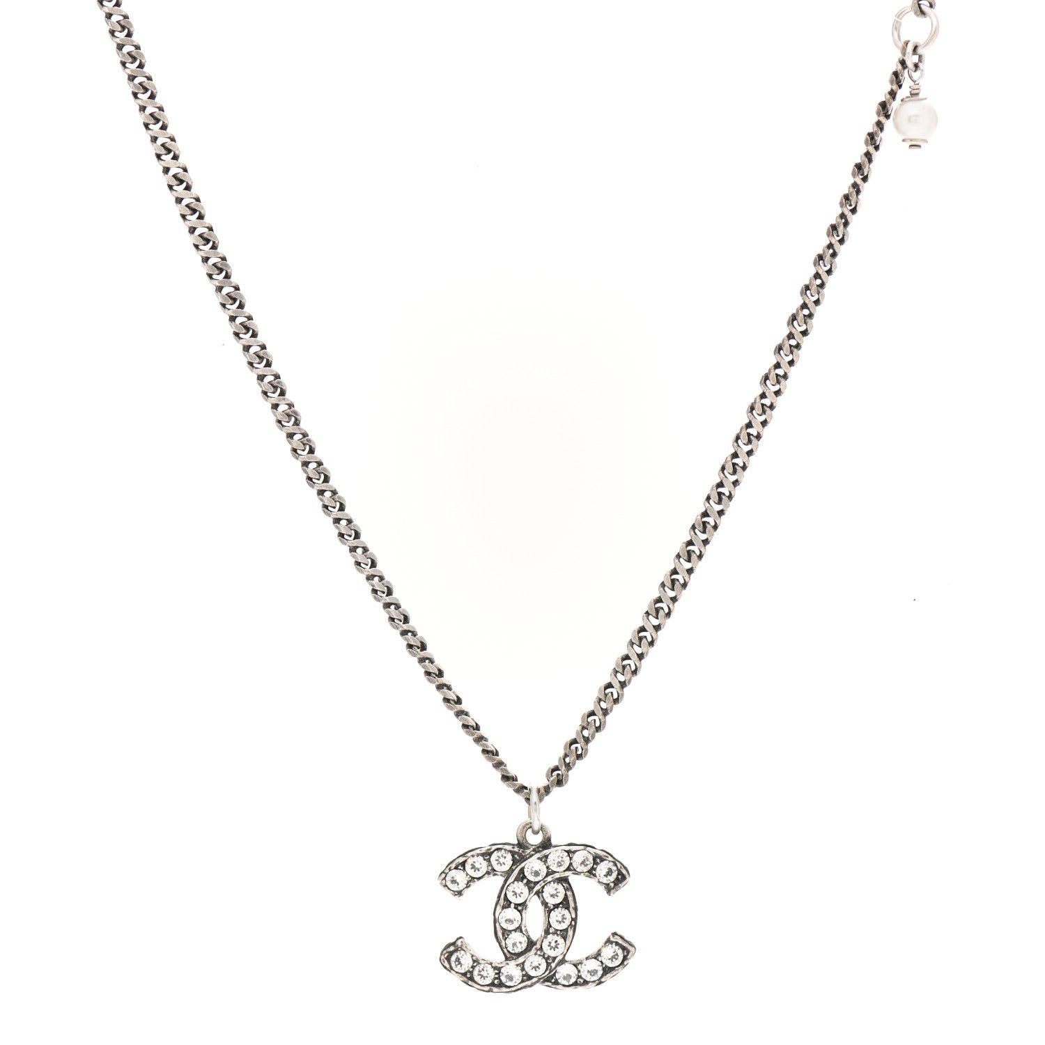 Chanel Pearl Crystal CC Pendant Necklace Silver 1 of 4