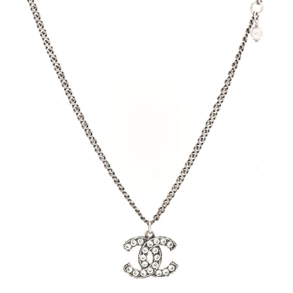 Chanel Pearl Crystal CC Pendant Necklace Silver 1 of 4