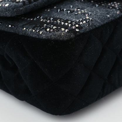 Chanel Wool Velvet Crystal Studded Mini Rectangular Flap Grey Black 7 of 8