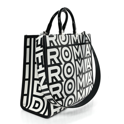 Fendi X MARC JACOBS Vitello King Logo Print Medium Fendi Sunshine Shopper Tote Black White 3 of 10