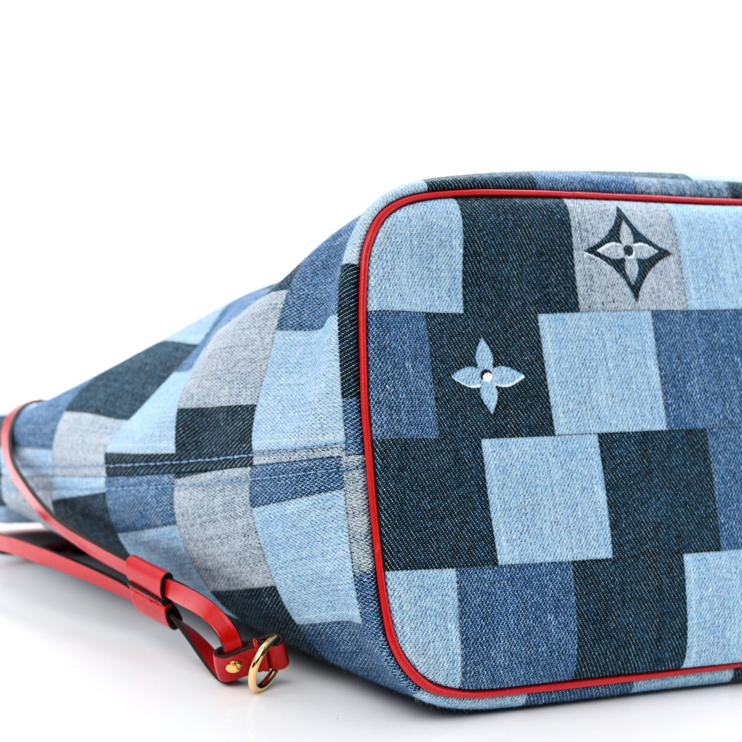 Denim Damier Monogram Patchwork Neverfull Blue Rouge