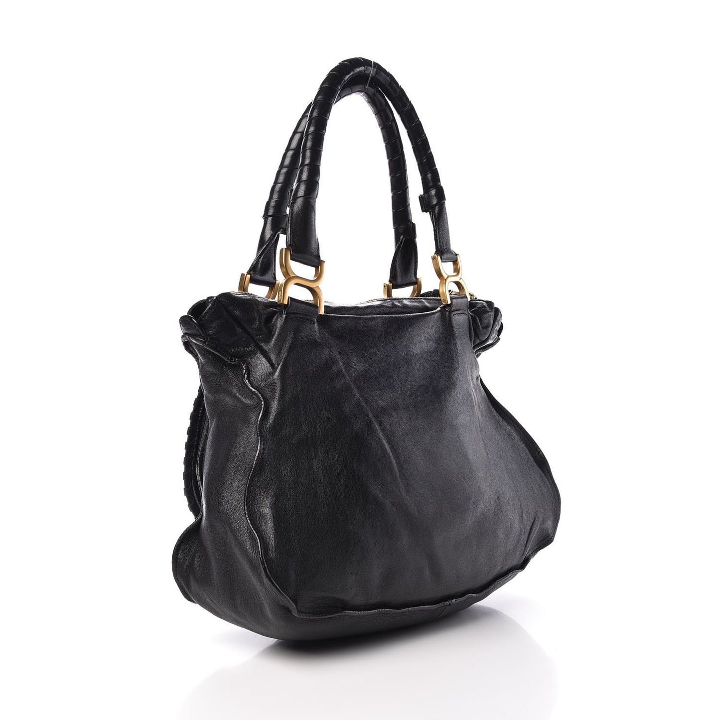 Lambskin Embroidered Medium Marcie Satchel Black