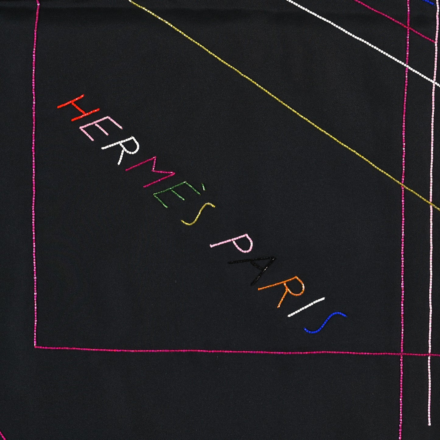 Silk Embroidered Giant Pique Sellier Perle Scarf 140 Black Multicolor