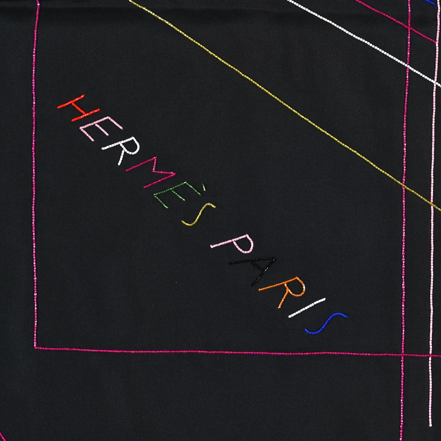 Hermes Silk Embroidered Giant Pique Sellier Perle Scarf 140 Black Multicolor 2 of 3