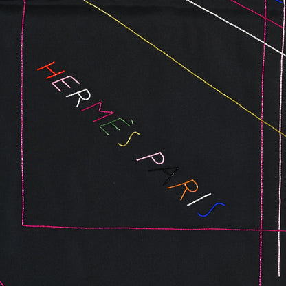 Hermes Silk Embroidered Giant Pique Sellier Perle Scarf 140 Black Multicolor 2 of 3