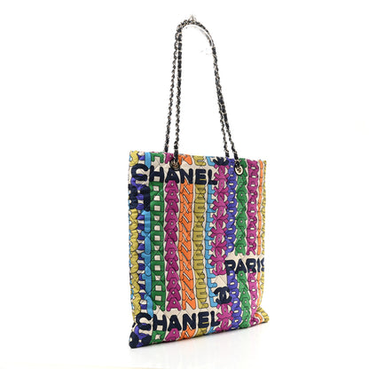 Chanel Printed Fabric Quilted Logo Large Shopping Tote Multicolor 3 of 10
