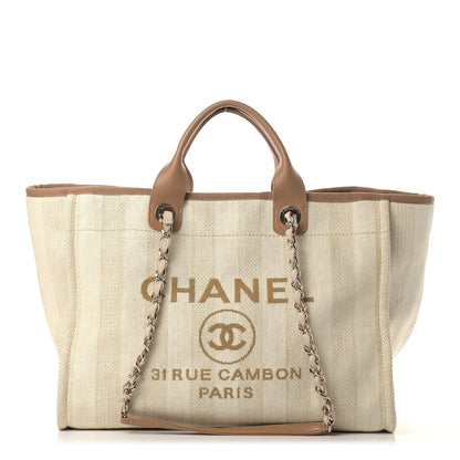 Chanel Mixed Fibers Striped Medium Deauville Tote Beige 1 of 10